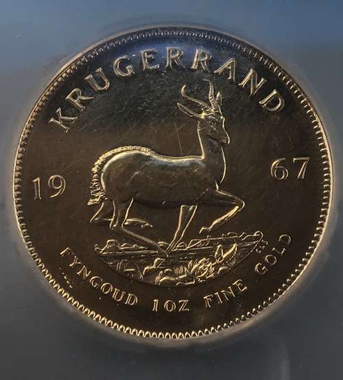 1st KRUGERRAND EVER!! 1967 KRUGERRAND 1oz gold 22kt - 33,63gr - slabed FOR EXTRA SECURITY - RaRE