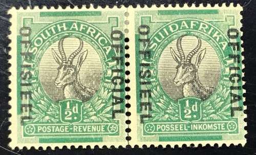 OFFICIAL South African STAMP - 1926-1927 DEFINITIVE ISSUE -1/2d  (HALF PENNY)- HORIZONTAL PAIR -NEW