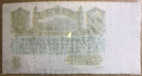 Cape Colony: Montagu Bank (1861-1868) " 5 - FIVE POUNDS"  MOTAGU Banknote - LOW SERIAL NUMBER 1465