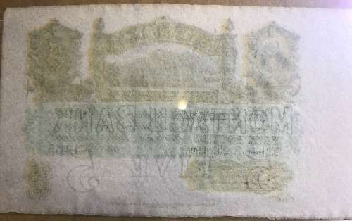 Cape Colony: Montagu Bank (1861-1868) " 5 - FIVE POUNDS"  MOTAGU Banknote - LOW SERIAL NUMBER 1465