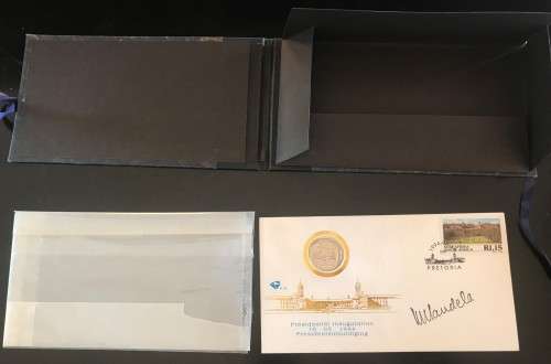 sale 1994 INAUGURATION R5 PROOF R5 COIN FDC - MANDELA AUTOPEN SIGNATURE -WITH FDC COVER - PROOF COIN