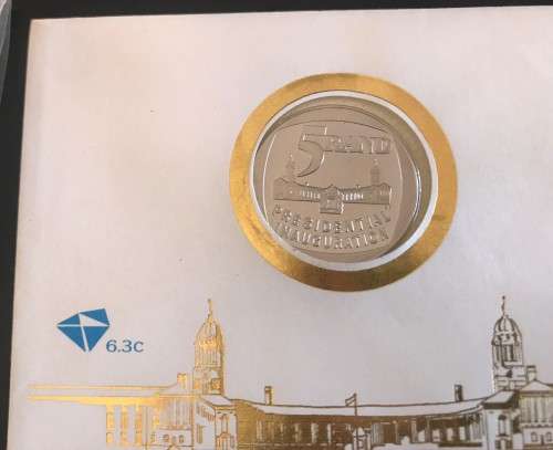sale 1994 INAUGURATION R5 PROOF R5 COIN FDC - MANDELA AUTOPEN SIGNATURE -WITH FDC COVER - PROOF COIN