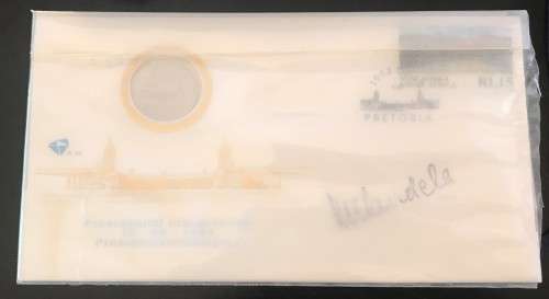 sale 1994 INAUGURATION R5 PROOF R5 COIN FDC - MANDELA AUTOPEN SIGNATURE -WITH FDC COVER - PROOF COIN