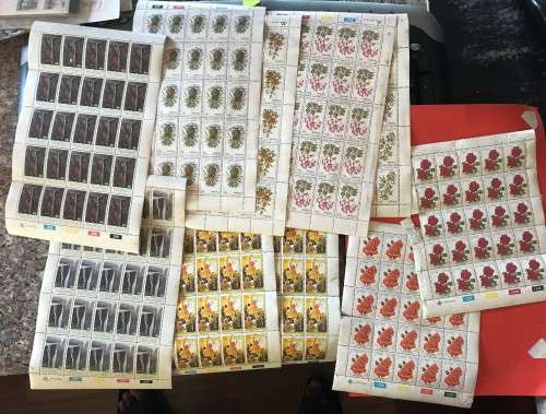 MIXED STAMP SHEETS -PLANTS + TRANSKEI + RSA HEALTH YEAR + FLOWERS - TOTAL OF 10 SHEETS 10 BIDS