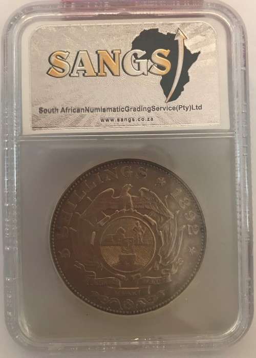 1892 ZAR 5 SHILLING SINGLE SHAFT** XF45 ** - SANGS GRADED - BOOK VALUE R70,000 in UNC -14,000 MINTED