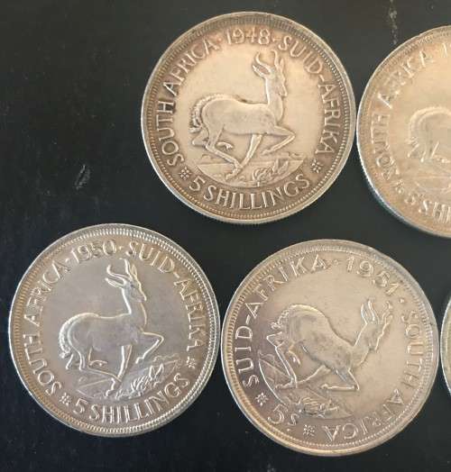 1948 to 1952 SET UNION 5 SHILLING - 141.54 grams ( 5 COINS) BID PER COIN X5