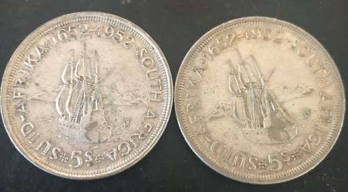 1952 UNION 5 SHILLING - 28.25 grams each - 2 coins bid per coin