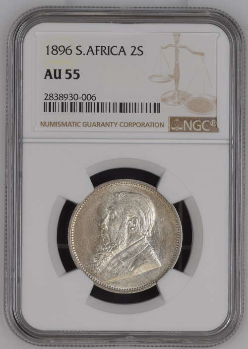 1896 ZAR 2 SHILLING - AU55 - NGC GRADE - HERNS VALUE R7500 FOR UNGRADED