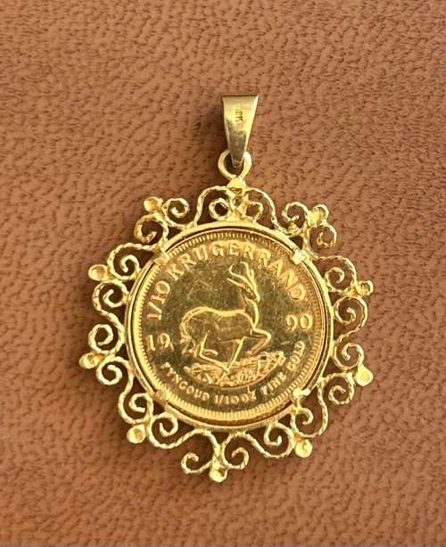 1990 KRUGER 1/10oz RARE COIN `GOLD PENDANT + DIAMOND ** 18KT PENDANT + 0.01CTS DIAMOND