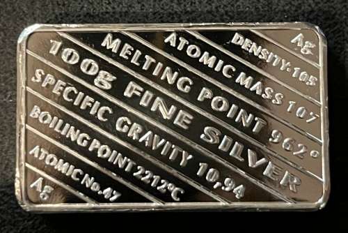 100 GRAM SILVER BAR **BITCOIN** - COLLECTORS SERIES