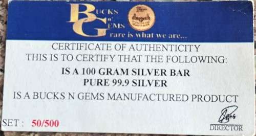 100 GRAM SILVER BAR **BITCOIN** - COLLECTORS SERIES