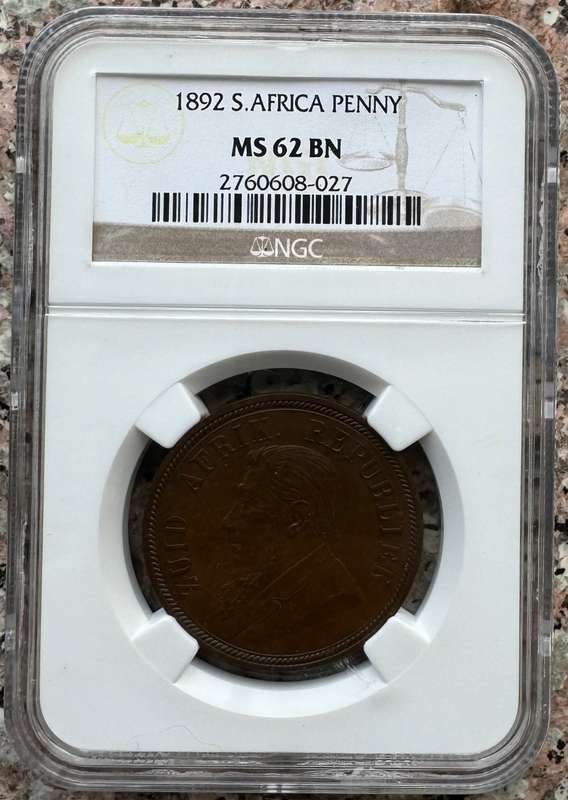 1892 ZAR 1 PENNY - MS62BN - NGC GRADED