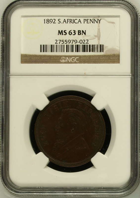 1892 ZAR 1 PENNY - MS63BN - NGC GRADED