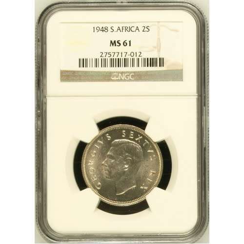 1948 UNION SA 2 SHILLING - MS61 - NGC GRADED - LOW MINTAGE 6713 ONLY