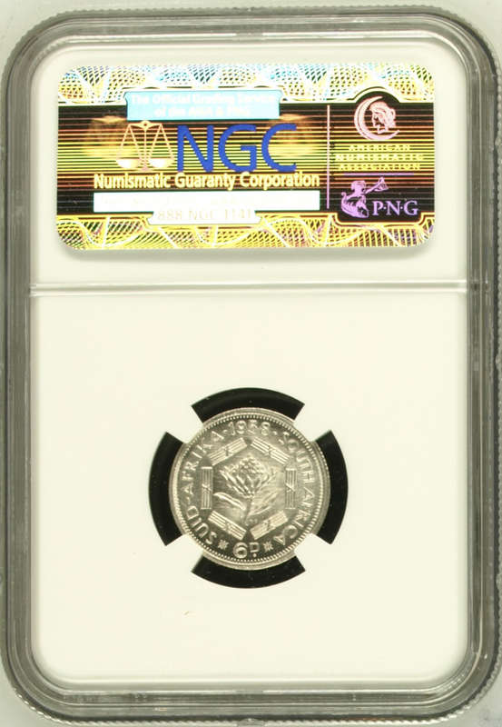 1958 UNION SA 6 PENCE - MS62 - NGC HIGH GRADE