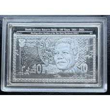 2021 SARB 100 YEARS ANNIVERSARY SILVER BANK NOTE BAR - PROOF