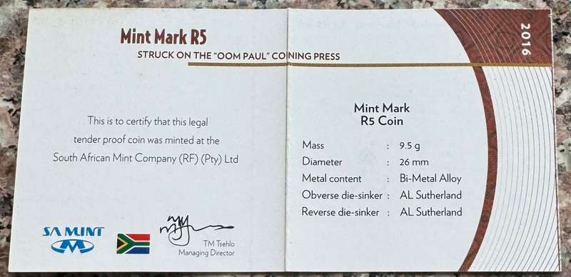 2016 RSA OOM PAUL R5 - IN SAMINT BOX AND CERTIFICATE