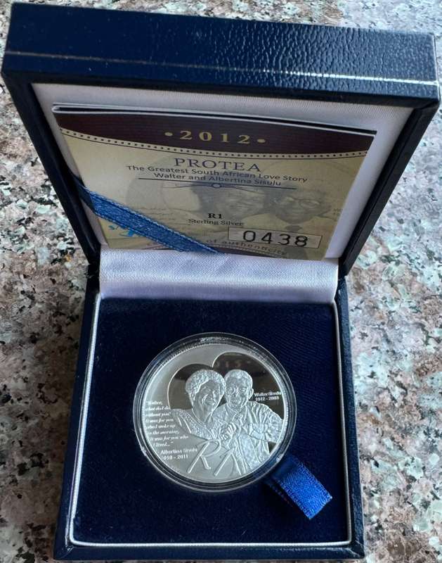 2012 SILVER RAND PROTEA - WALTER & ALBERTINA SISULU - PROOF mintage 1644