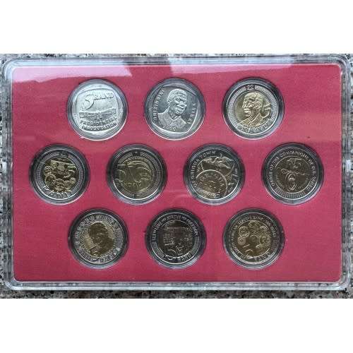 1994 - 2021 MANDELA R5 COIN SET - MINT STATE UNC R5`s - 10 COINS IN CUSTOM CASE