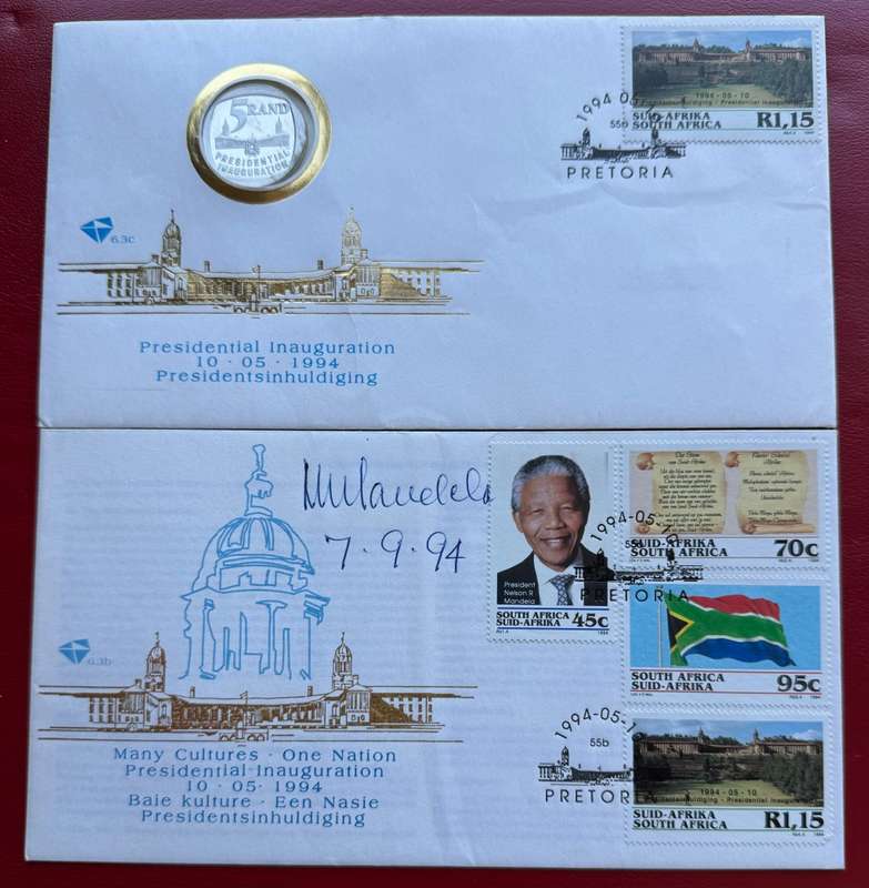 1994 INAUGURATION PROOF R5 FDC + SIGNED & DATED INAUGURATION FDC & CERTIFIED BY CECIL GREENFIELDS