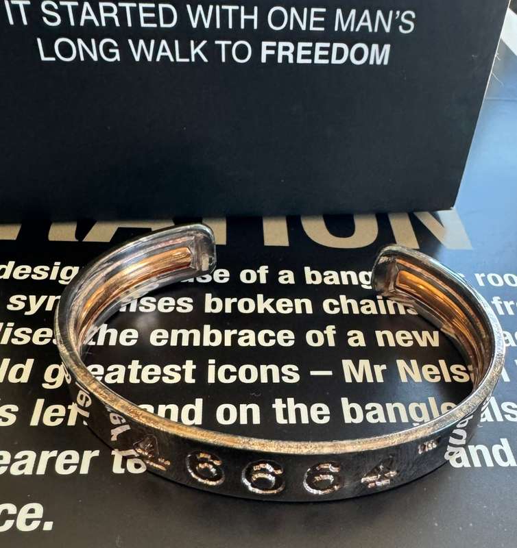 MANDELA 46664 BANGLE - PURE SILVER - 40gr - SIZE SMALL + LIMITED EDITION BOOK & 2/5/2014 SERIAL