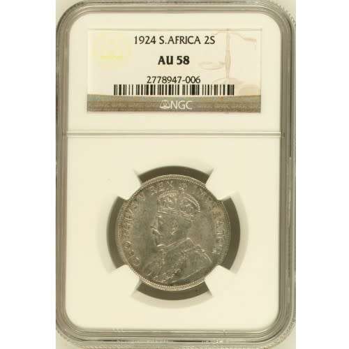 1924 UNION SA 2 SHILLING - AU58- NGC RARE GRADED - R15000 IN UNC VALUE- RARE COIN