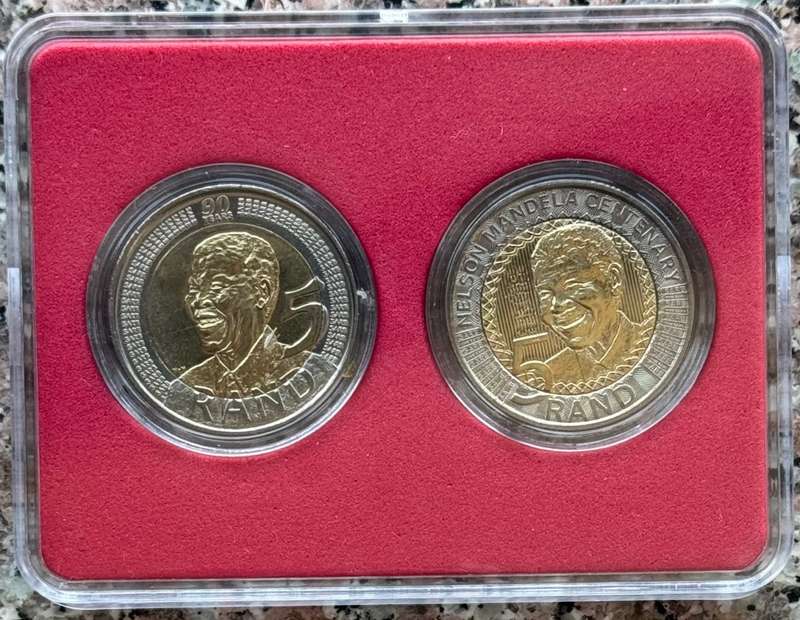 2008 & 2018 MANDELA R5 COIN UNC SET - 90TH BIRTHDAY & 95TH BIRTHDAY - 2 COIN