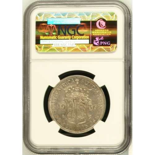 1936 UNION SA 2.5 SHILLING - AU58- NGC GRADE LOW MINTAGE 553,177