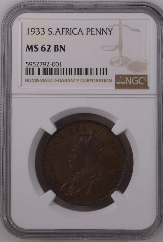 1933 UNION SA 1 PENNY - MS62BN - NGC 4th FINEST GRADE - 3 IN MS65