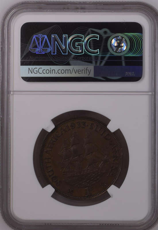 1933 UNION SA 1 PENNY - MS62BN - NGC 4th FINEST GRADE - 3 IN MS65