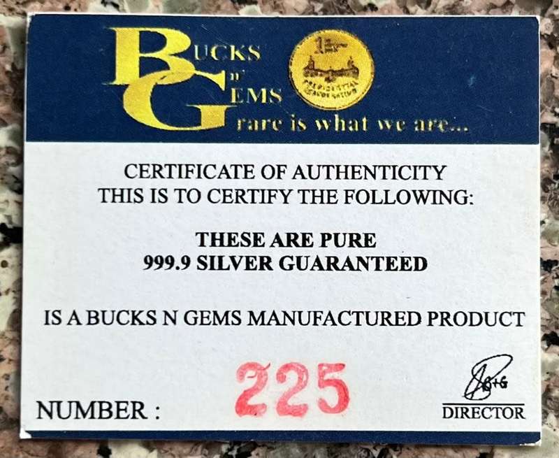 1oz PURE SILVER PROOF BAR *AFRICAN BIG 5 MINTED* BUCKS `n GEMS BAR + CERTIFICATE