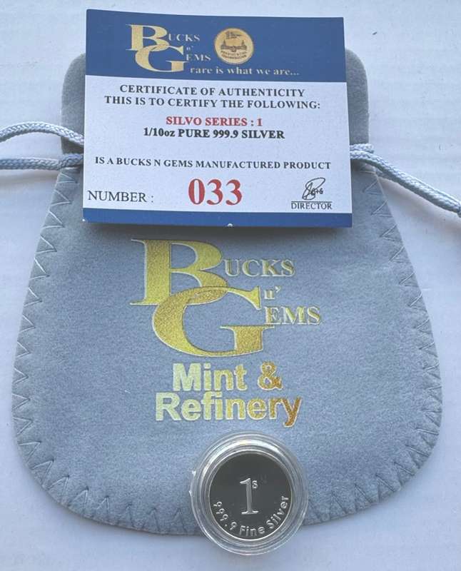 1/10oz 3.11gr SILVER 999.9 FINE - 1 SILVO - CERTIFIED & MINT BAG
