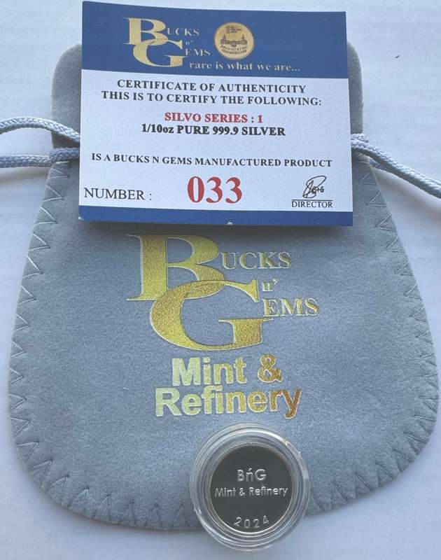 1/10oz 3.11gr SILVER 999.9 FINE - 1 SILVO - CERTIFIED & MINT BAG