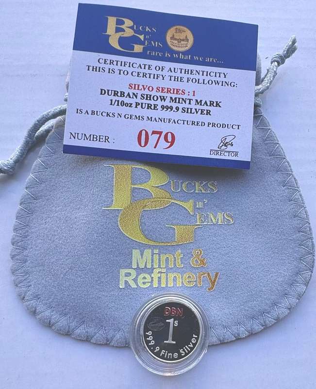 1/10oz 3.11gr SILVER 999.9 FINE - COLORIZED 1 SILVO "DBN" MINT MARK - CERTIFIED & MINT BAG