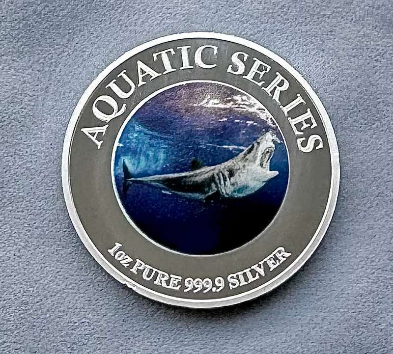 1oz SILVER 999.9 FINE - 2024 AQUATIC SERIES OF SOUTH AFRICA "GREAT WHITE SHARK" CERTIFIED & MINT BAG