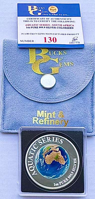 1oz SILVER 999.9 FINE -2024 AQUATIC SERIES OF SOUTH AFRICA "GLOBE"- CERTIFIED & MINT BAG