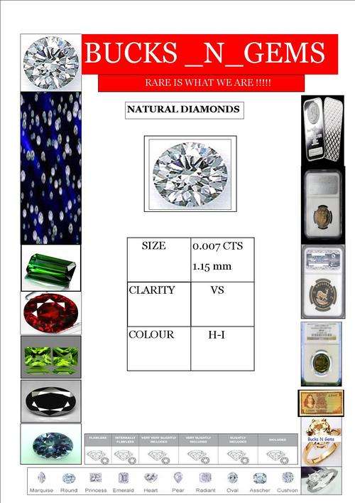 CRAZY R1 START -RARE SIZED NATURAL REAL DIAMONDS HIGH QUALITY!!!- 0.007 cts 1.15mm VS - G-H COLOUR