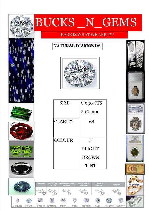 NATURAL REAL DIAMONDS HIGH QUALITY!!!3 POINTERS 0.030 cts 2.10mm VS - J-COLOUR