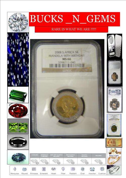 **CRAZY R1 START**50 AVAILABLE-2008 GRADED MANDELA 90TH BIRTHDAY R5 COIN MS66 very HIGH GRADE