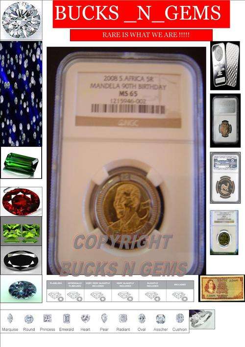 20 AVAIL . BUY NOW BEFORE INCREASE --2008 GRADED MANDELA 90TH BIRTHDAY R5 COIN MS65 very HIGH GRADE