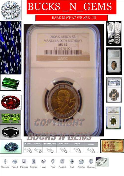 3 OF MS62--2008 MANDELA 90TH BIRTHDAY MS62 R5 COIN-NGC graded- 1 BID 1 COIN