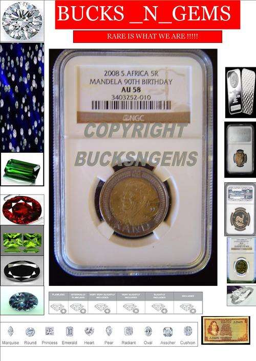 10 AVAILABLE**AU58** --2008 GRADED MANDELA 90TH BIRTHDAY AU58 R5 COIN -NGC