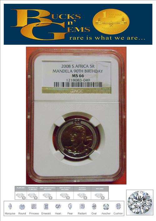 MANDELA 94th BIRTHDAY SPECIAL *MS66** --2008 MANDELA 90TH BIRTHDAY MS66 R5 COIN-NGC GRADED