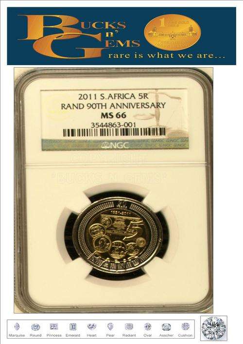 MS66 ** 2011 SOUTH AFRICAN RESERVE BANK R5 **MS66*--NGC GRADED RARE 3 AVAILABLE