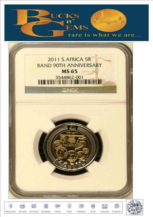 **BRANDNEW MS65 ** 2011 SOUTH AFRICAN RESERVE BANK R5 **MS65**NGC GRADED--RARE