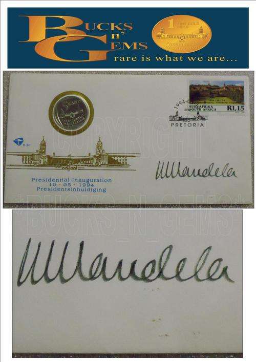 **SIGNED FULL STEPS FDC**1994 INAUGURATION - MANDELA SIGNED FDC-- {HALF OPEN DOORS}--FULL STEPS