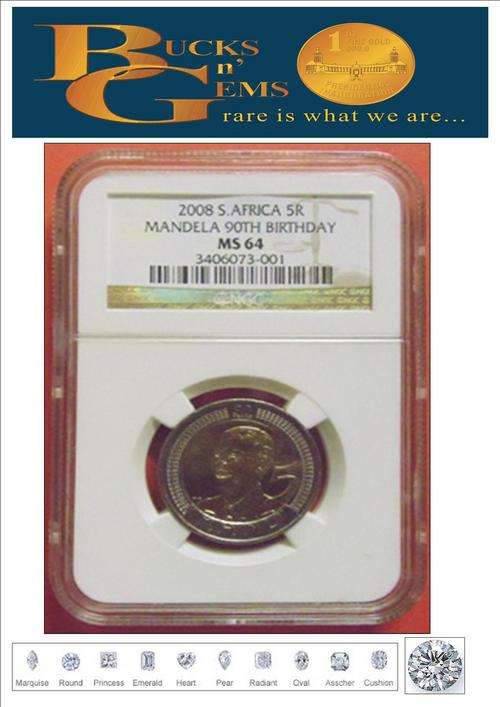 *MS64* *2008 MANDELA 90TH BIRTHDAY MS64 R5 COIN -NGC GRADED