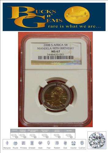 ** MS67 * 2008 MANDELA 90TH BIRTHDAY MS67 R5 COIN - NGC GRADED