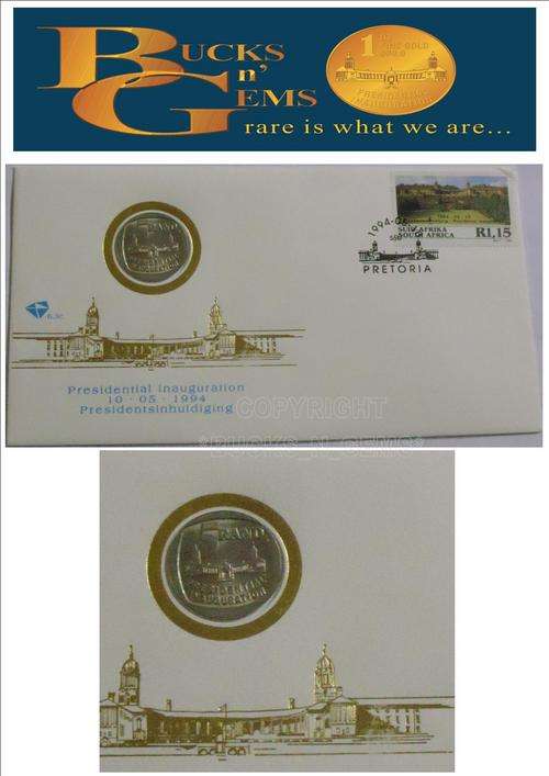 *UNC FDC* --1994 INAUGURATION FDC WITH **UNC R5 COIN**-NOT A PROOF COIN
