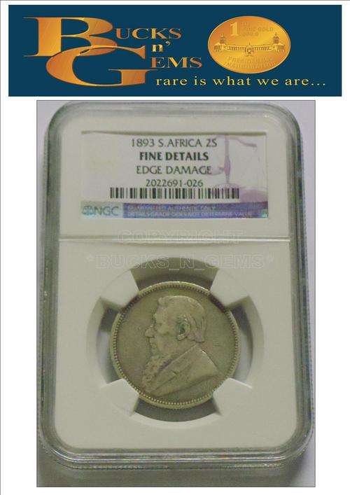 **RARE FLORIN** 1893 ZAR 2 SHILLING **FINE**---NGC GRADED VERY RARE COIN